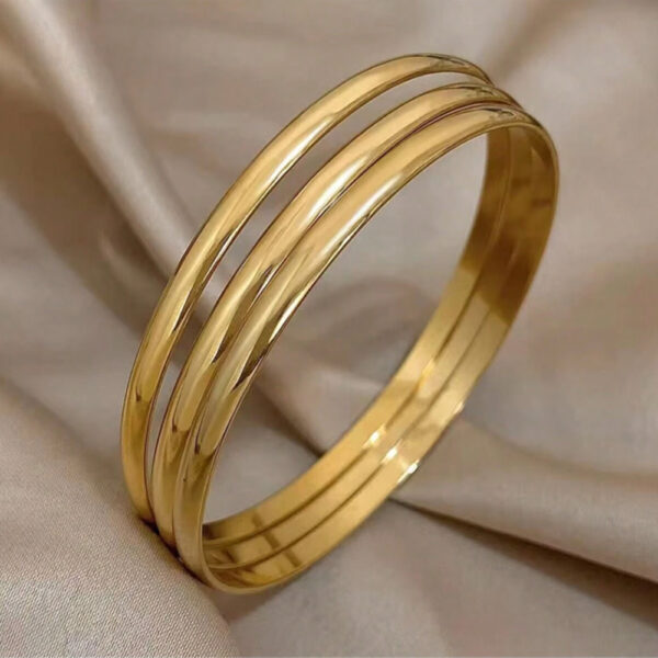 Aritio – Lot de 3 Bracelets Joncs Fermés en Acier Inoxydable Plaqué Or 18K – Image 3